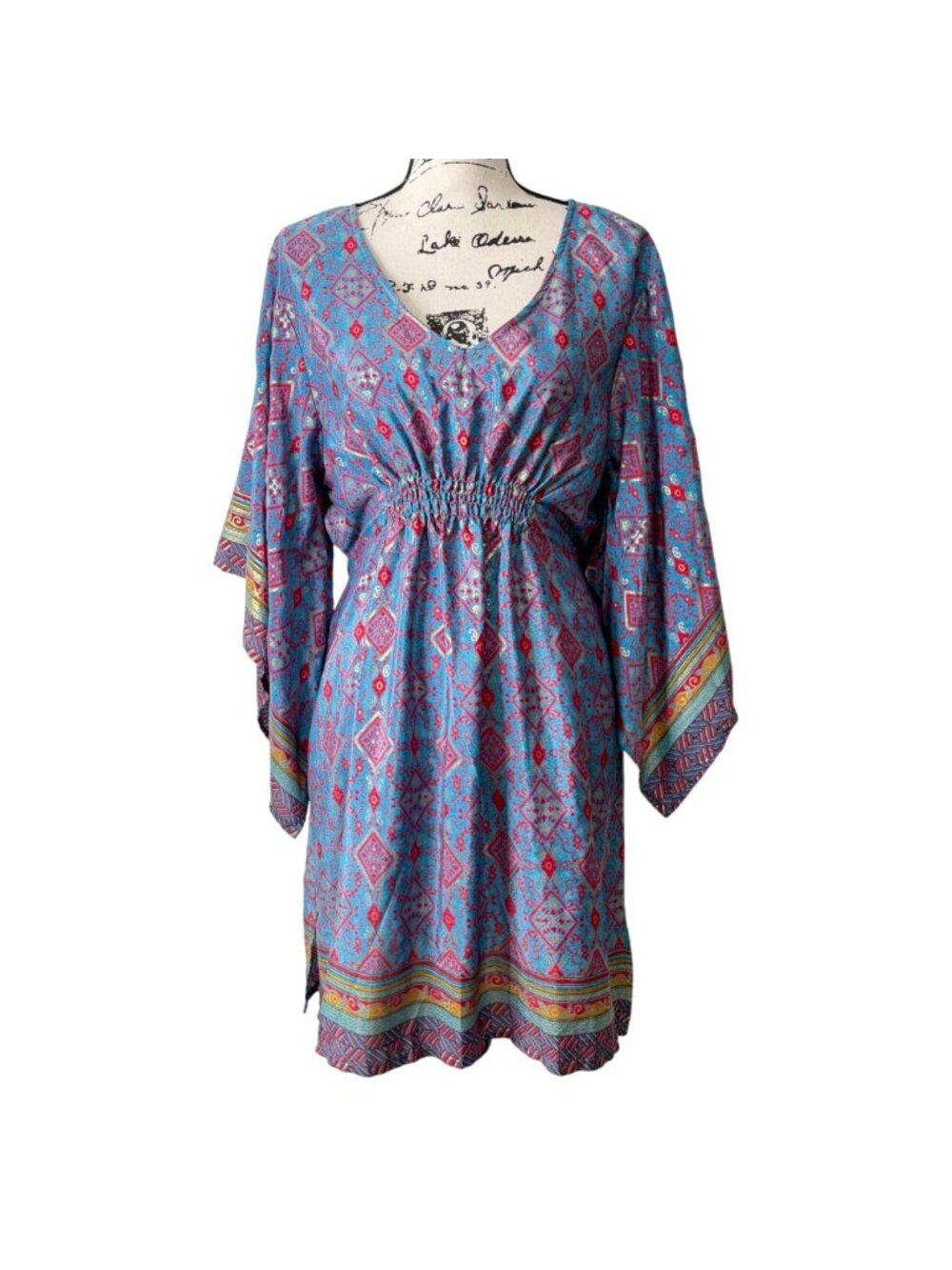Follow Your Soul Womens Tunic Dress Kaftan Silk Kimono-Sleeves Boho One Size
